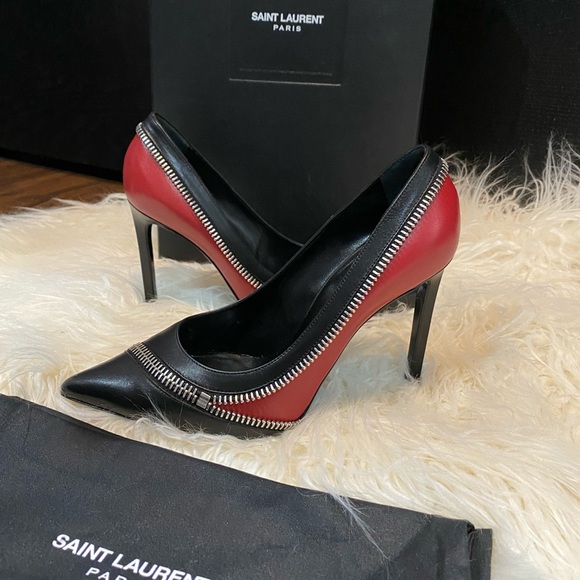Saint Laurent Shoes - Saint Laurent Optical Zipper Pump Black/Red Heels